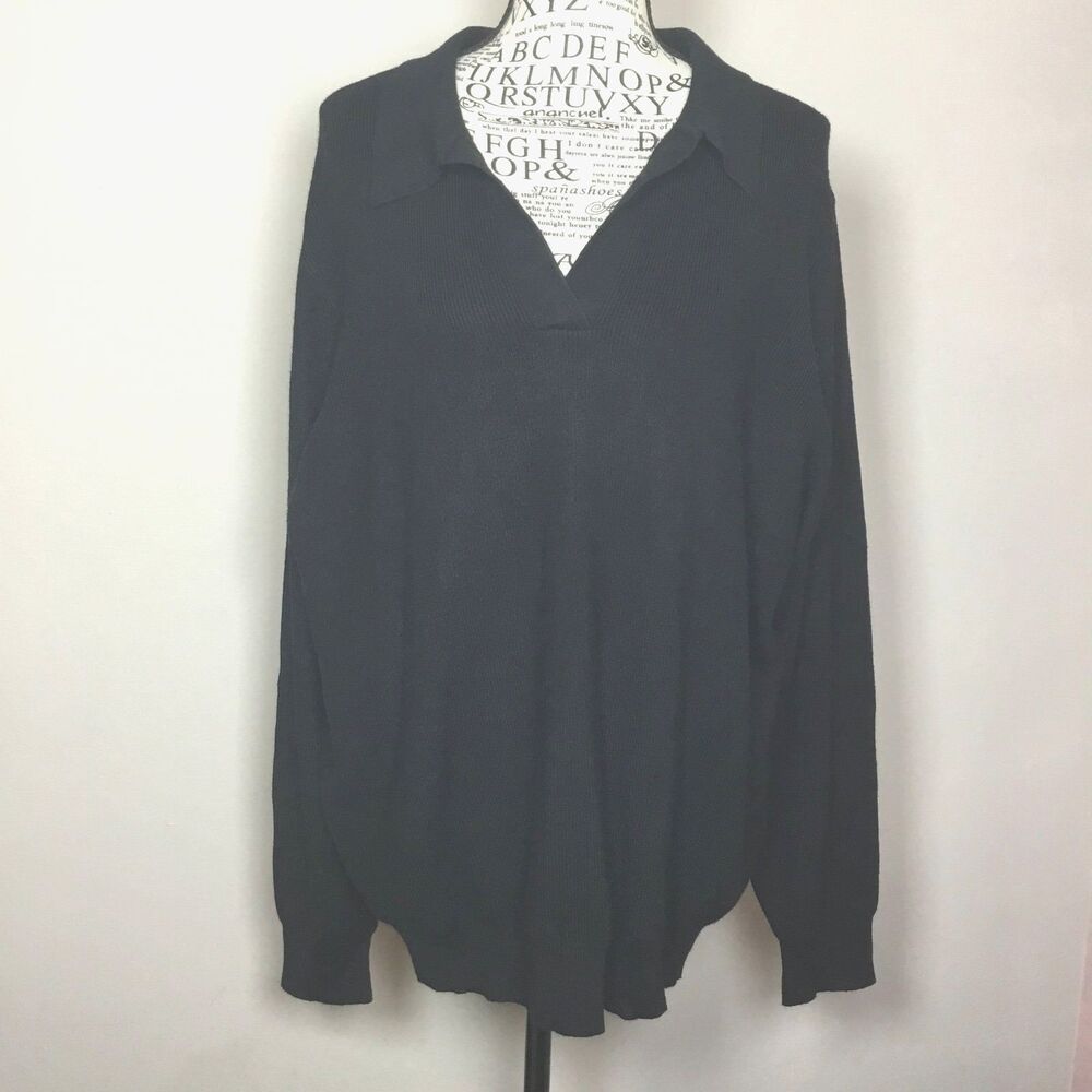 Black knit collared sweater soft stretchy slouchy oversized minimalist XXL